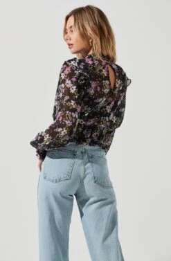 Everly Floral Smocked Waist Top -Outlet Cozi Luxe Store ACT16199JC BLACKLILACMULTIFLORAL 5