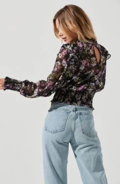 Everly Floral Smocked Waist Top -Outlet Cozi Luxe Store ACT16199JC BLACKLILACMULTIFLORAL 6