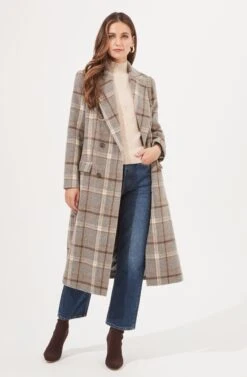 Raquel Plaid Double Breasted Coat -Outlet Cozi Luxe Store ACT16283B GREY BROWNPLAID 1
