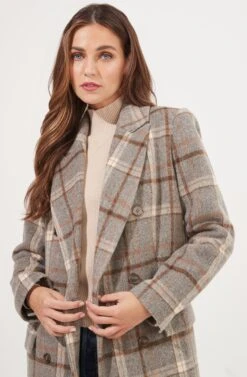 Raquel Plaid Double Breasted Coat -Outlet Cozi Luxe Store ACT16283B GREY BROWNPLAID 3