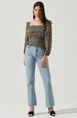 Elva Floral Ruffle Top -Outlet Cozi Luxe Store ACT16317B BLACK FUCHSIAMULTI 1