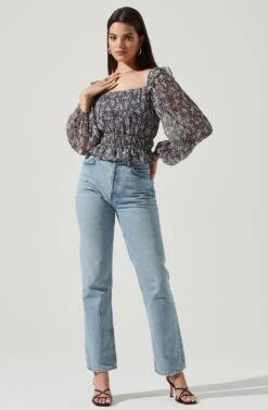 Elva Floral Ruffle Top -Outlet Cozi Luxe Store ACT16317B NAVY PURPLEFLORAL 1