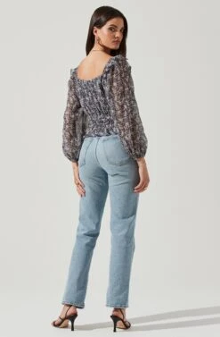 Elva Floral Ruffle Top -Outlet Cozi Luxe Store ACT16317B NAVY PURPLEFLORAL 3