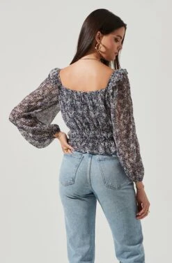 Elva Floral Ruffle Top -Outlet Cozi Luxe Store ACT16317B NAVY PURPLEFLORAL 4