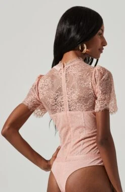 Lacie Bustier Short Sleeve Lace Bodysuit -Outlet Cozi Luxe Store ACT16438 BLUSH 1132 1