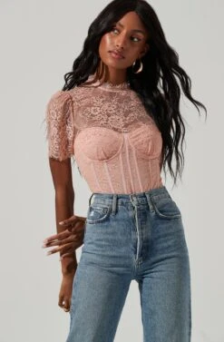 Lacie Bustier Short Sleeve Lace Bodysuit