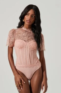 Lacie Bustier Short Sleeve Lace Bodysuit -Outlet Cozi Luxe Store ACT16438 BLUSH 1132 6