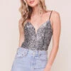 Take The Plunge Metallic Sequin Bodysuit -Outlet Cozi Luxe Store ACT16439 SILVER BLACK 1