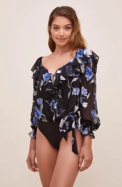 Persephone Floral Ruffle Bodysuit 12 Persephone Floral Ruffle Bodysuit -Outlet Cozi Luxe Store ACT16447BS BLACKCOBALTFLORAL 6