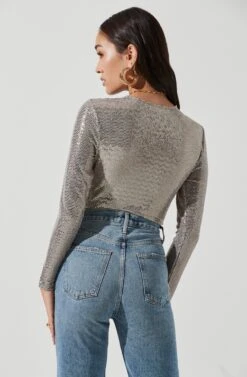 Tinsley Long Sleeve Wrap Bodysuit -Outlet Cozi Luxe Store ACT16453 CHAMPAGNE 0401