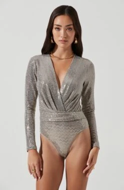 Tinsley Long Sleeve Wrap Bodysuit -Outlet Cozi Luxe Store ACT16453 CHAMPAGNE 0404