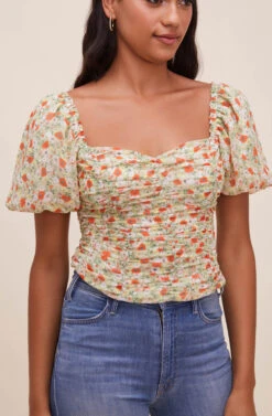 Tenley Floral Ruched Top -Outlet Cozi Luxe Store ACT16466 GREENREDDITSY 4