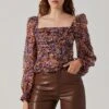 Tonina Floral Square Neck Puff Sleeve Top -Outlet Cozi Luxe Store ACT16469C ORANGEPURPLEFLORAL 1