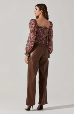 Tonina Floral Square Neck Puff Sleeve Top -Outlet Cozi Luxe Store ACT16469C ORANGEPURPLEFLORAL 4