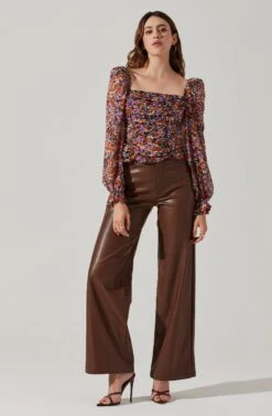 Tonina Floral Square Neck Puff Sleeve Top -Outlet Cozi Luxe Store ACT16469C ORANGEPURPLEFLORAL 5