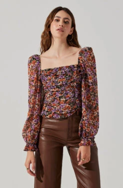 Tonina Floral Square Neck Puff Sleeve Top -Outlet Cozi Luxe Store ACT16469C ORANGEPURPLEFLORAL 6