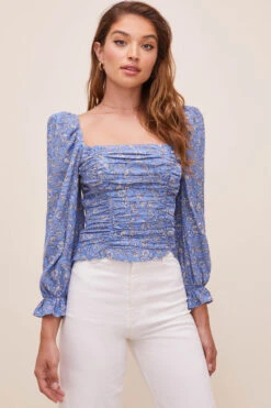 Tonina Floral Square Neck Top 12 Tonina Floral Square Neck Top -Outlet Cozi Luxe Store ACT16469 BLUEIVORYFLORAL 3