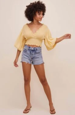 Ginny Smocked Bubble Sleeve Top -Outlet Cozi Luxe Store ACT16562 CUSTARD 4