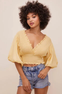 Ginny Smocked Bubble Sleeve Top -Outlet Cozi Luxe Store ACT16562 CUSTARD 5