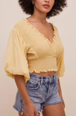 Ginny Smocked Bubble Sleeve Top -Outlet Cozi Luxe Store ACT16562 CUSTARD 7