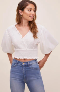 Ginny Smocked Bubble Sleeve Top -Outlet Cozi Luxe Store ACT16562 OFFWHITE 4