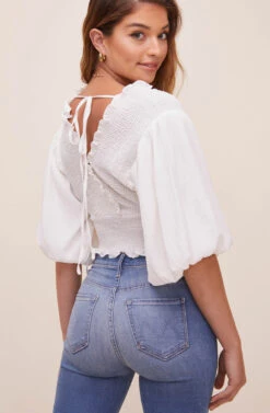 Ginny Smocked Bubble Sleeve Top -Outlet Cozi Luxe Store ACT16562 OFFWHITE 6