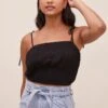 Aracely Smocked Crop Top -Outlet Cozi Luxe Store ACT16607 BLACK 1