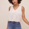 Georgina Sleeveless V Neck Top -Outlet Cozi Luxe Store ACT16608 IVORY 3