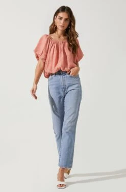 Yumi Bubble Sleeve Top -Outlet Cozi Luxe Store ACT16677 CORAL 1