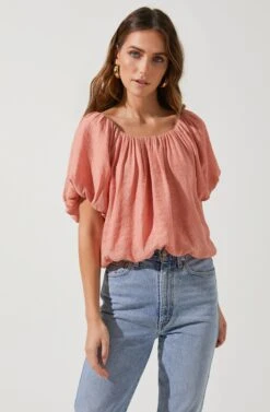 Yumi Bubble Sleeve Top -Outlet Cozi Luxe Store ACT16677 CORAL 2