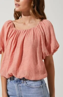 Yumi Bubble Sleeve Top -Outlet Cozi Luxe Store ACT16677 CORAL 3