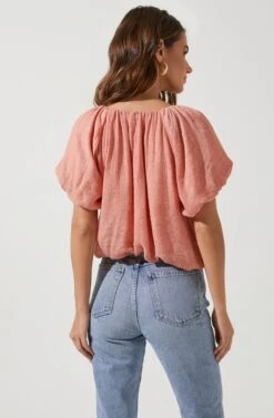 Yumi Bubble Sleeve Top -Outlet Cozi Luxe Store ACT16677 CORAL 4