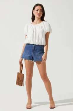 Yumi Bubble Sleeve Top -Outlet Cozi Luxe Store ACT16677 WHITE 1