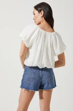 Yumi Bubble Sleeve Top -Outlet Cozi Luxe Store ACT16677 WHITE 4