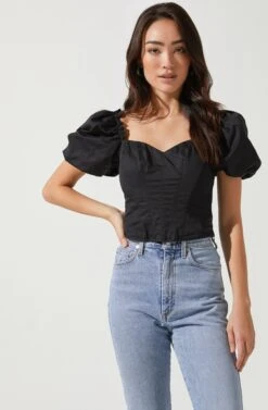 Gilmore Puff Sleeve Top -Outlet Cozi Luxe Store ACT16678 BLACK 2