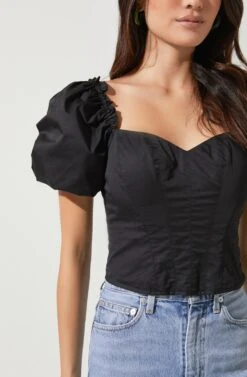 Gilmore Puff Sleeve Top -Outlet Cozi Luxe Store ACT16678 BLACK 4