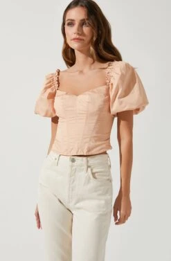 Gilmore Puff Sleeve Top -Outlet Cozi Luxe Store ACT16678 BLUSH 2