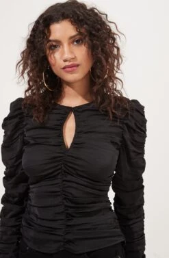 Jupiter Satin Ruched Cutout Top -Outlet Cozi Luxe Store ACT16685L BLACK 3