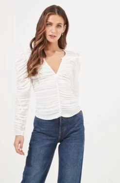 Jupiter Satin Ruched Cutout Top -Outlet Cozi Luxe Store ACT16685L WHITE 2