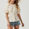 Vendetti Floral Cutout Puff Sleeve Top -Outlet Cozi Luxe Store ACT16697B WHITEYELLOWFLORAL 0754