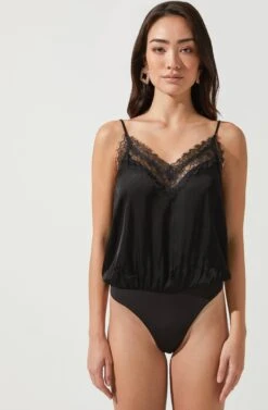 Lotus Lace Trimmed Bodysuit -Outlet Cozi Luxe Store ACT16718 BLACK 2