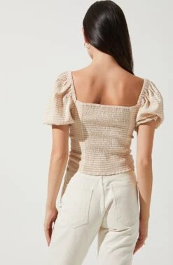 Daydreamer Gingham Puff Sleeve Top -Outlet Cozi Luxe Store ACT16733CR NATURAL WHITE 4