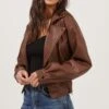 Rubia Faux Leather Moto Jacket -Outlet Cozi Luxe Store ACT16740 BROWN 2