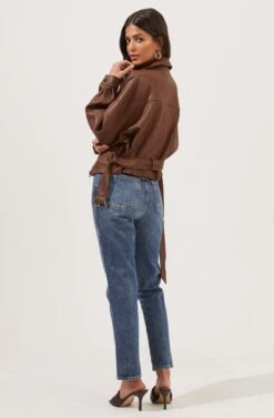 Rubia Faux Leather Moto Jacket -Outlet Cozi Luxe Store ACT16740 BROWN 5