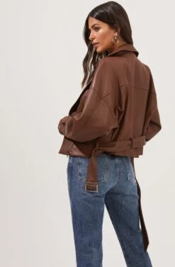Rubia Faux Leather Moto Jacket -Outlet Cozi Luxe Store ACT16740 BROWN 6