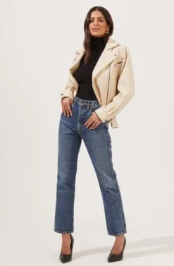 Rubia Faux Leather Moto Jacket -Outlet Cozi Luxe Store ACT16740 CREAM 1