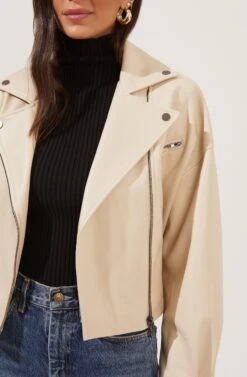 Rubia Faux Leather Moto Jacket -Outlet Cozi Luxe Store ACT16740 CREAM 3