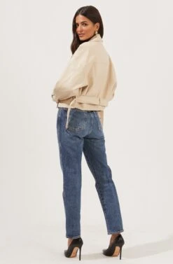 Rubia Faux Leather Moto Jacket -Outlet Cozi Luxe Store ACT16740 CREAM 4