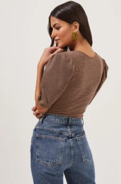 Harleen Plaid Shoulder Pad Bodysuit -Outlet Cozi Luxe Store ACT16769 BROWNPLAID 4