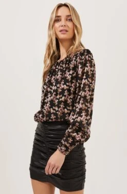 Duchess Floral Long Sleeve Top -Outlet Cozi Luxe Store ACT16780 BLACK PINKBURNOUTFLORAL 4